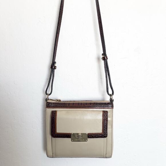 Brahmin Bag Cream Brown Manhattan Leather Gold Crossbody Purse - Picture 1 of 13